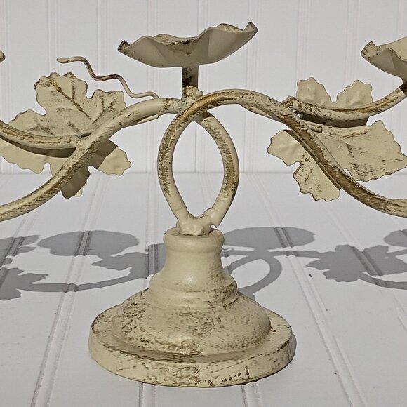 Italian Tole Iron Candelabra 5-arm Grape Leaves Votive Candle Holder Centerpiece - Picture 9 of 16